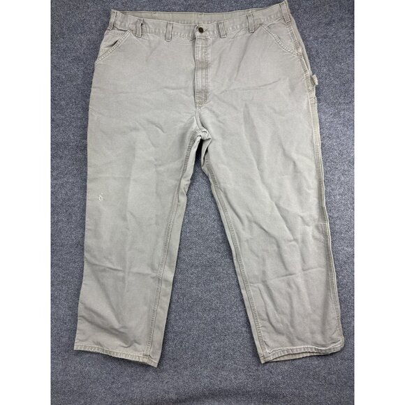 Carhartt Pants Mens 46x32 Tan Duck Canvas Dungaree Carpenter Workwear Utility - Picture 1 of 9